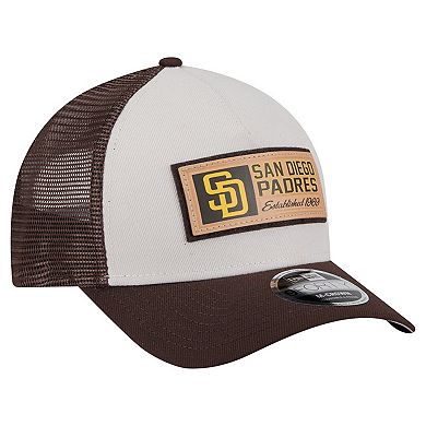 Men's New Era Stone/Brown San Diego Padres Text A-Frame Trucker 9FORTY Hat