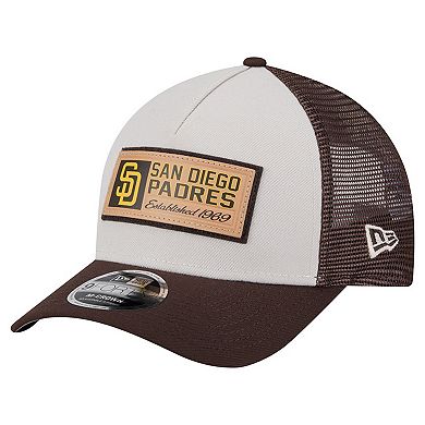 Men's New Era Stone/Brown San Diego Padres Text A-Frame Trucker 9FORTY Hat