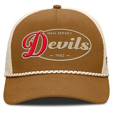 Men's Fanatics Brown/Cream New Jersey Devils Heritage Fetch A-Frame Trucker Adjustable Hat