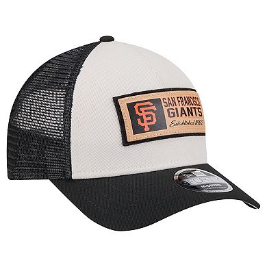 Men's New Era Stone/Black San Francisco Giants Text A-Frame Trucker 9FORTY Hat