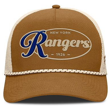 Men's Fanatics Brown/Cream New York Rangers Heritage Fetch A-Frame Trucker Adjustable Hat