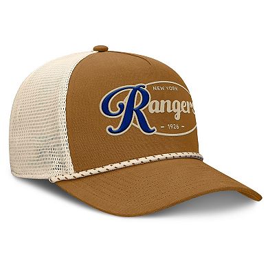 Men's Fanatics Brown/Cream New York Rangers Heritage Fetch A-Frame Trucker Adjustable Hat