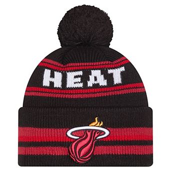 Men's New Era Black Miami Heat Classic Cuffed Knit Hat with Pom