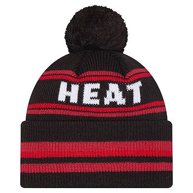 Men's New Era Black Miami Heat Classic Cuffed Knit Hat with Pom