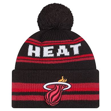 Men's New Era Black Miami Heat Classic Cuffed Knit Hat with Pom
