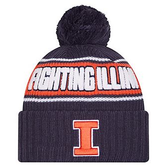 Men's New Era Navy Illinois Fighting Illini Bold Cuffed Knit Hat with Pom