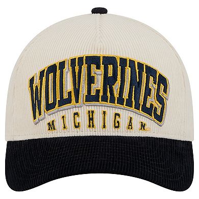 Men's New Era Navy/Cream Michigan Wolverines Arch Two-Tone Corduroy 9FORTY A-Frame Adjustable Hat