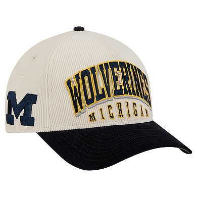 Men's New Era Navy/Cream Michigan Wolverines Arch Two-Tone Corduroy 9FORTY A-Frame Adjustable Hat