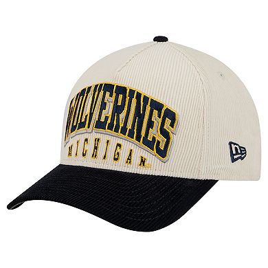 Men's New Era Navy/Cream Michigan Wolverines Arch Two-Tone Corduroy 9FORTY A-Frame Adjustable Hat