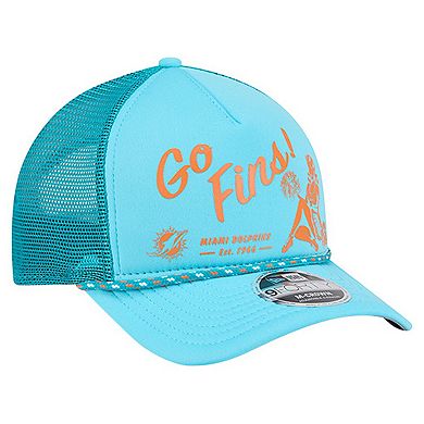Men's New Era Aqua Miami Dolphins Gas Station 9FORTY A-Frame M-Crown Adjustable Trucker Hat