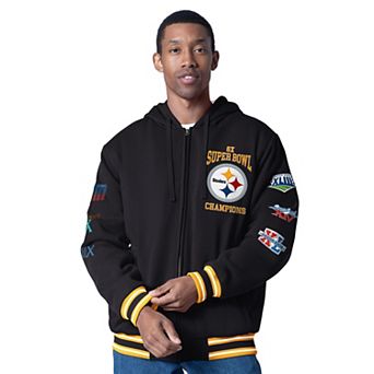Men's G-III Sports by Carl Banks Black Pittsburgh Steelers Power Forward Commemorative Fleece Full-Zip Hoodie