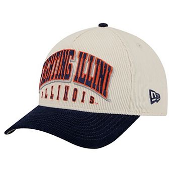 Men's New Era Navy/Cream Illinois Fighting Illini Arch Two-Tone Corduroy 9FORTY A-Frame Adjustable Hat