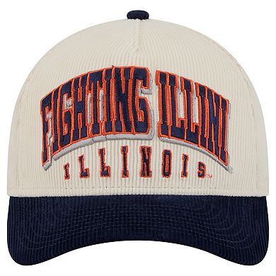 Men's New Era Navy/Cream Illinois Fighting Illini Arch Two-Tone Corduroy 9FORTY A-Frame Adjustable Hat