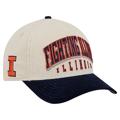 Men's New Era Navy/Cream Illinois Fighting Illini Arch Two-Tone Corduroy 9FORTY A-Frame Adjustable Hat