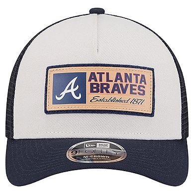 Men's New Era Stone/Navy Atlanta Braves Text A-Frame Trucker 9FORTY Hat