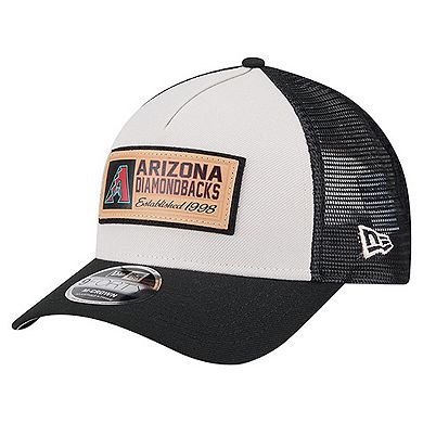 Men's New Era Stone/Black Arizona Diamondbacks Text A-Frame Trucker 9FORTY Hat