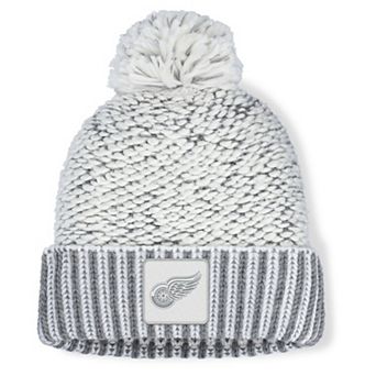 Women's Fanatics White/Gray Detroit Red Wings Fundamental Mist Cuffed Knit Hat with Pom