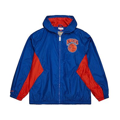Men's Mitchell & Ness Blue New York Knicks Playmaker Full-Zip Hooded Windbreaker Jacket