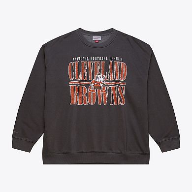 Men's Mitchell & Ness Black Cleveland Browns Downtown Crew Vintage Logo Sweatshirt