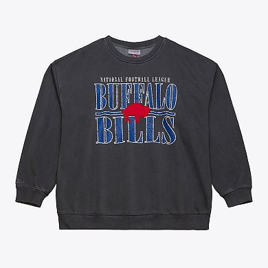 Men's Mitchell & Ness Black Buffalo Bills Downtown Crew Vintage Logo Sweatshirt