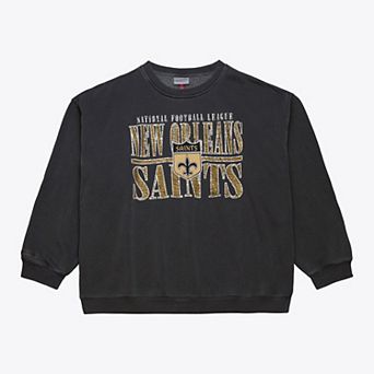 Men's Mitchell & Ness Black New Orleans Saints Downtown Crew Vintage Logo Sweatshirt