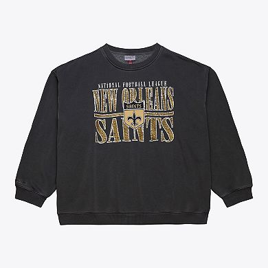 Men's Mitchell & Ness Black New Orleans Saints Downtown Crew Vintage Logo Sweatshirt