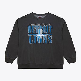 Men's Mitchell & Ness Black Detroit Lions Downtown Crew Vintage Logo Sweatshirt