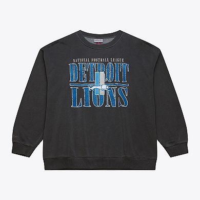 Men's Mitchell & Ness Black Detroit Lions Downtown Crew Vintage Logo Sweatshirt