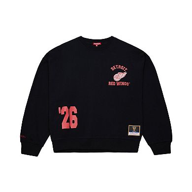 Women's Mitchell & Ness Black Detroit Red Wings Vintage Crewneck Sweatshirt