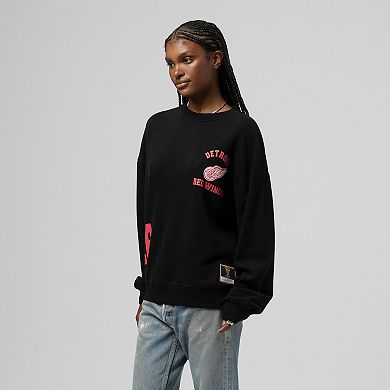 Women's Mitchell & Ness Black Detroit Red Wings Vintage Crewneck Sweatshirt