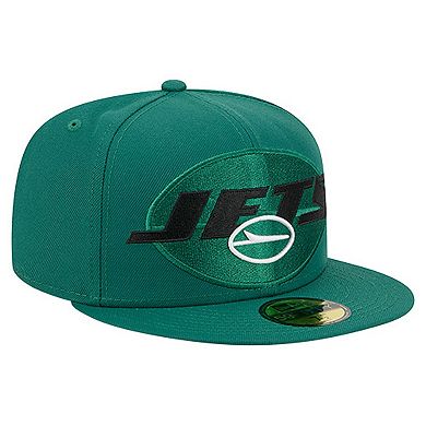 Men's New Era Green New York Jets Overlap Wordmark 59FIFTY Fitted Hat