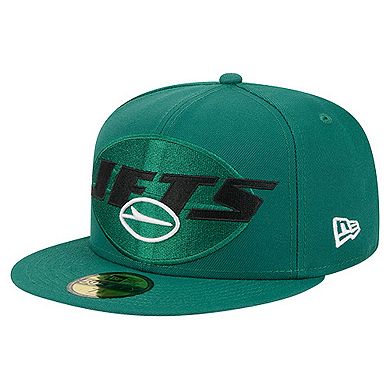 Men's New Era Green New York Jets Overlap Wordmark 59FIFTY Fitted Hat