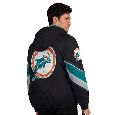 Men's Starter Black Miami Dolphins Thursday Night Gridiron Vintage Logo Full-Zip Hoodie