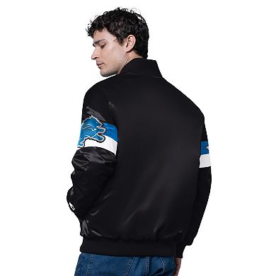 Men's Starter Black Detroit Lions Triple Option Full-Snap Varsity Jacket