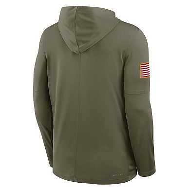 Men's Nike Olive Arkansas Razorbacks 2025 Military Appreciation Dri-FIT Long Sleeve Hoodie T-Shirt