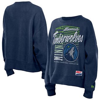 Women's New Era Navy Minnesota Timberwolves Boxy Throwback Mineral Wash Sweatshirt