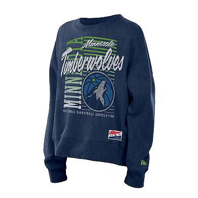 Women's New Era Navy Minnesota Timberwolves Boxy Throwback Mineral Wash Sweatshirt