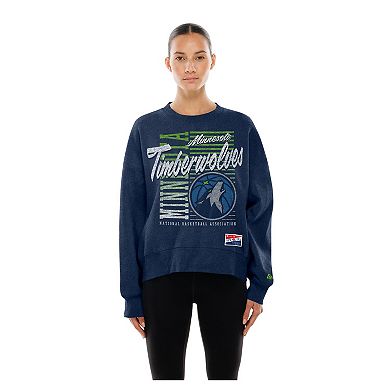 Women's New Era Navy Minnesota Timberwolves Boxy Throwback Mineral Wash Sweatshirt