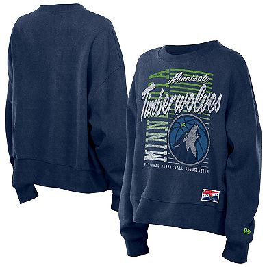 Women's New Era Navy Minnesota Timberwolves Boxy Throwback Mineral Wash Sweatshirt