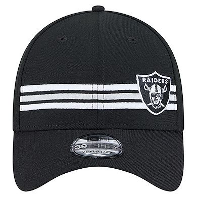 Men's New Era Black Las Vegas Raiders Stripes 39THIRTY Flex Hat