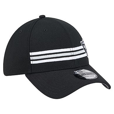 Men's New Era Black Las Vegas Raiders Stripes 39THIRTY Flex Hat