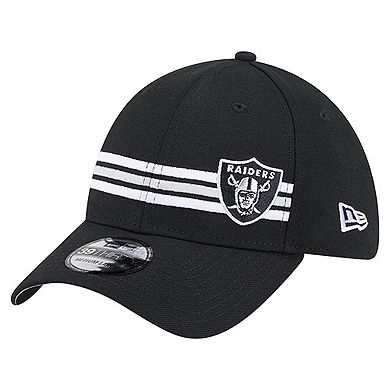 Men's New Era Black Las Vegas Raiders Stripes 39THIRTY Flex Hat