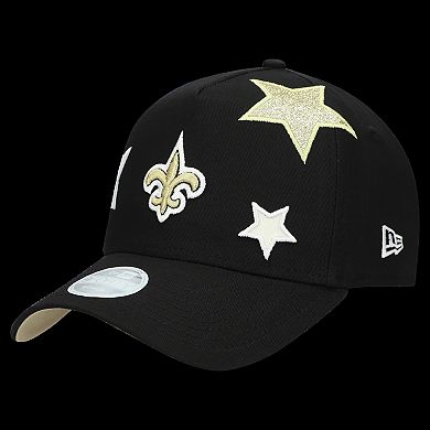 Women's New Era Black New Orleans Saints Stardom A-Frame 9FORTY Adjustable Hat