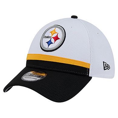 Men's New Era White/Black Pittsburgh Steelers Dashmark Rays 39THIRTY Flex Hat
