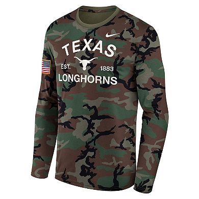 Men's Nike Camo Texas Longhorns 2025 Military Appreciation Legend Dri-FIT Long Sleeve T-Shirt