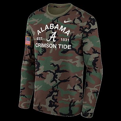 Men's Nike Camo Alabama Crimson Tide 2025 Military Appreciation Legend Dri-FIT Long Sleeve T-Shirt
