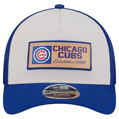 Men's New Era Stone/Royal Chicago Cubs Text A-Frame Trucker 9FORTY Hat
