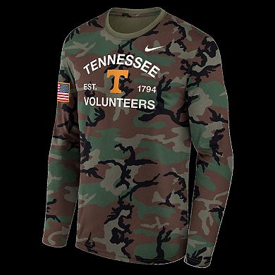 Men's Nike Camo Tennessee Volunteers 2025 Military Appreciation Legend Dri-FIT Long Sleeve T-Shirt