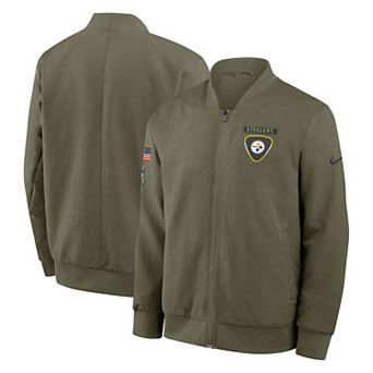 Men's Nike Olive Pittsburgh Steelers 2025 Salute to Service Sideline Full-Zip Bomber Jacket