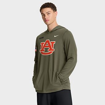 Men's Nike Olive Auburn Tigers 2025 Military Appreciation Dri-FIT Long Sleeve Hoodie T-Shirt